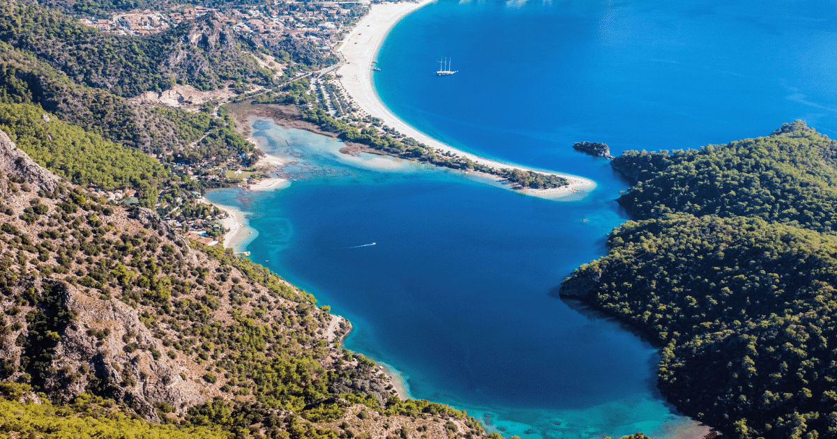 Aerial View: Oludeniz Blue Lagoon, Where Aegean and Mediterranean Seas Converge